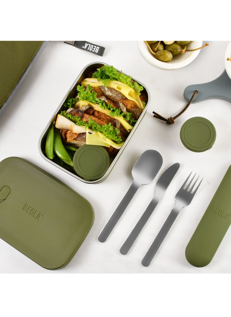 BEOLA - Stainless Steel Lunch Box Food Container with sauce cup - 900ml, Forest Green - Image 1