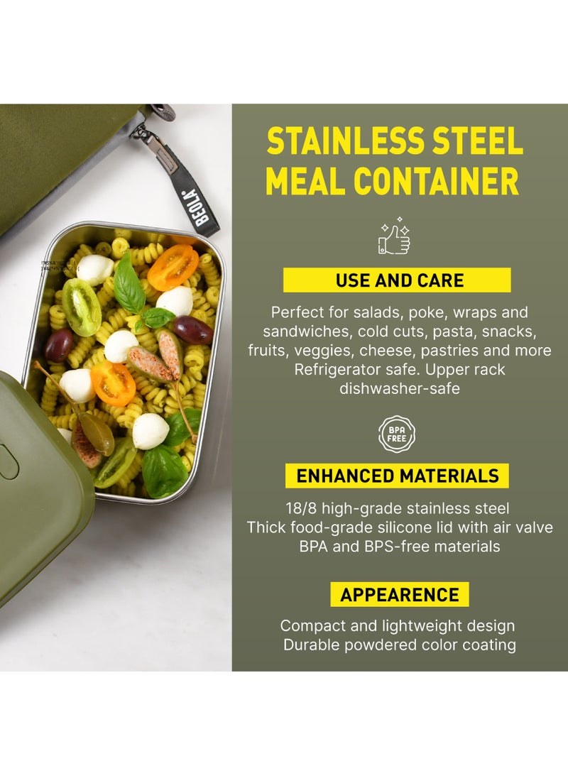 BEOLA - Stainless Steel Lunch Box Food Container with sauce cup - 900ml, Forest Green - Image 1