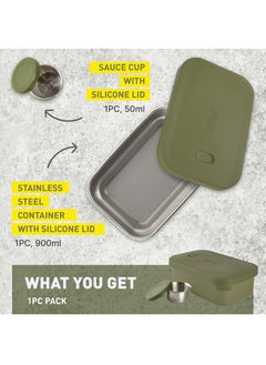 BEOLA Stainless Steel Lunch Box Food Container with sauce cup - 900ml, Forest Green  - Image 2