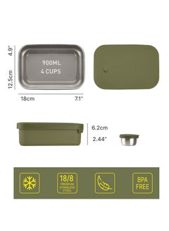 BEOLA Stainless Steel Lunch Box Food Container with sauce cup - 900ml, Forest Green  - Image 3
