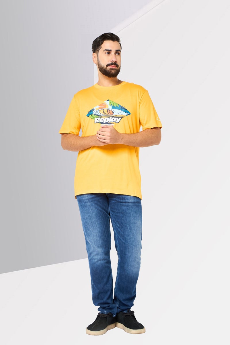 Replay Men Crew Neck Short Sleeve Graphic Print T-Shirt, Orange - Image 2