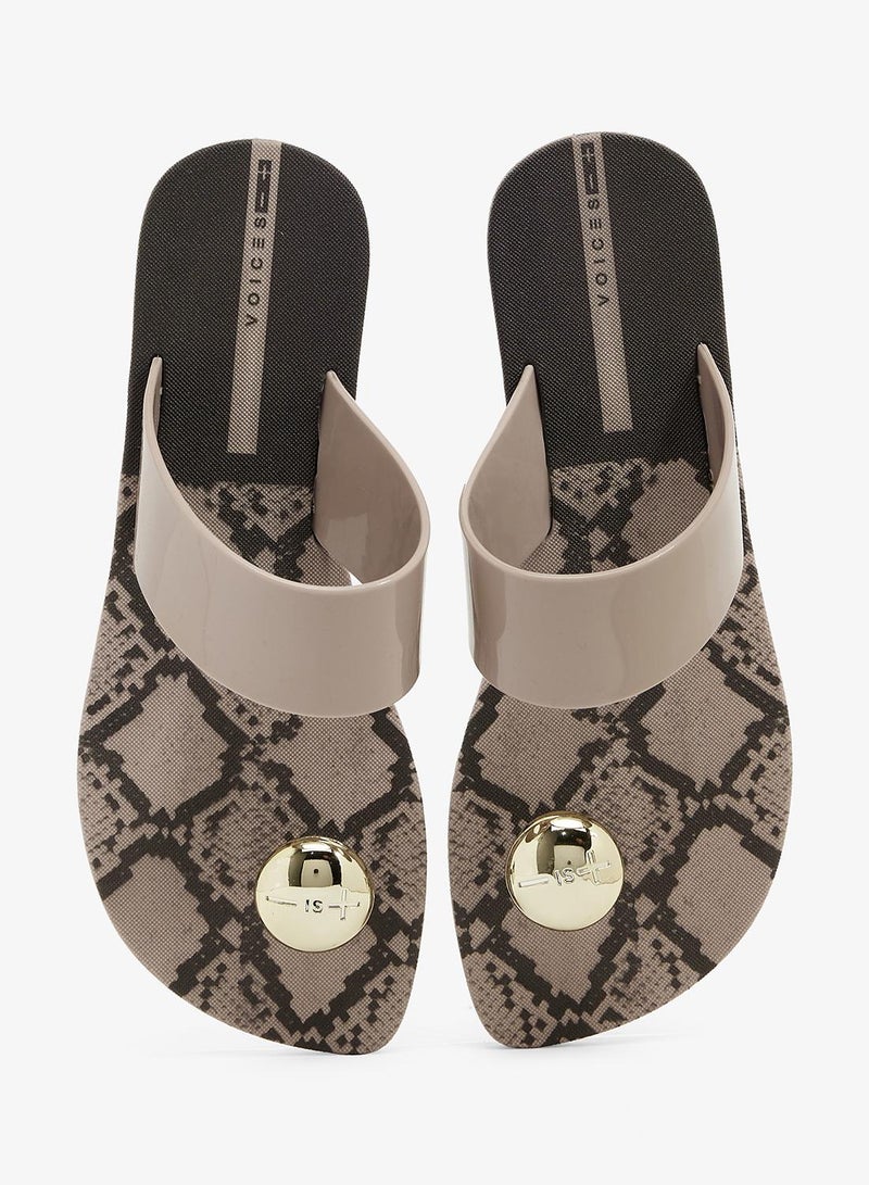 Voices Look Ball Animal Women'S With Printed Sole Single Strap Sandals - Beige - Image 4
