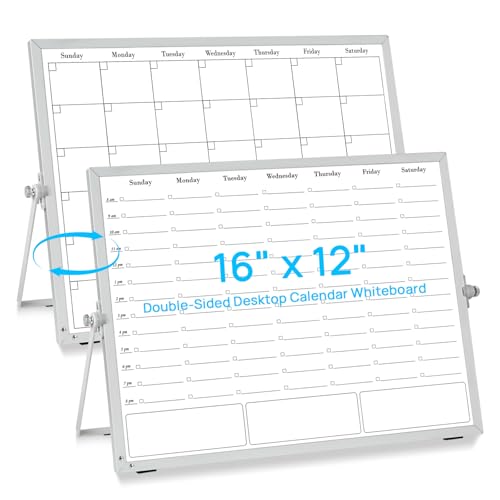 ONAVIA Desktop Whiteboard with Stand 1612 DoubleSided Magnetic Dry Erase Calendar Weekly Monthly Schedule with Time Slots Portable for Home Office Planning Memo to Do List - Image 1