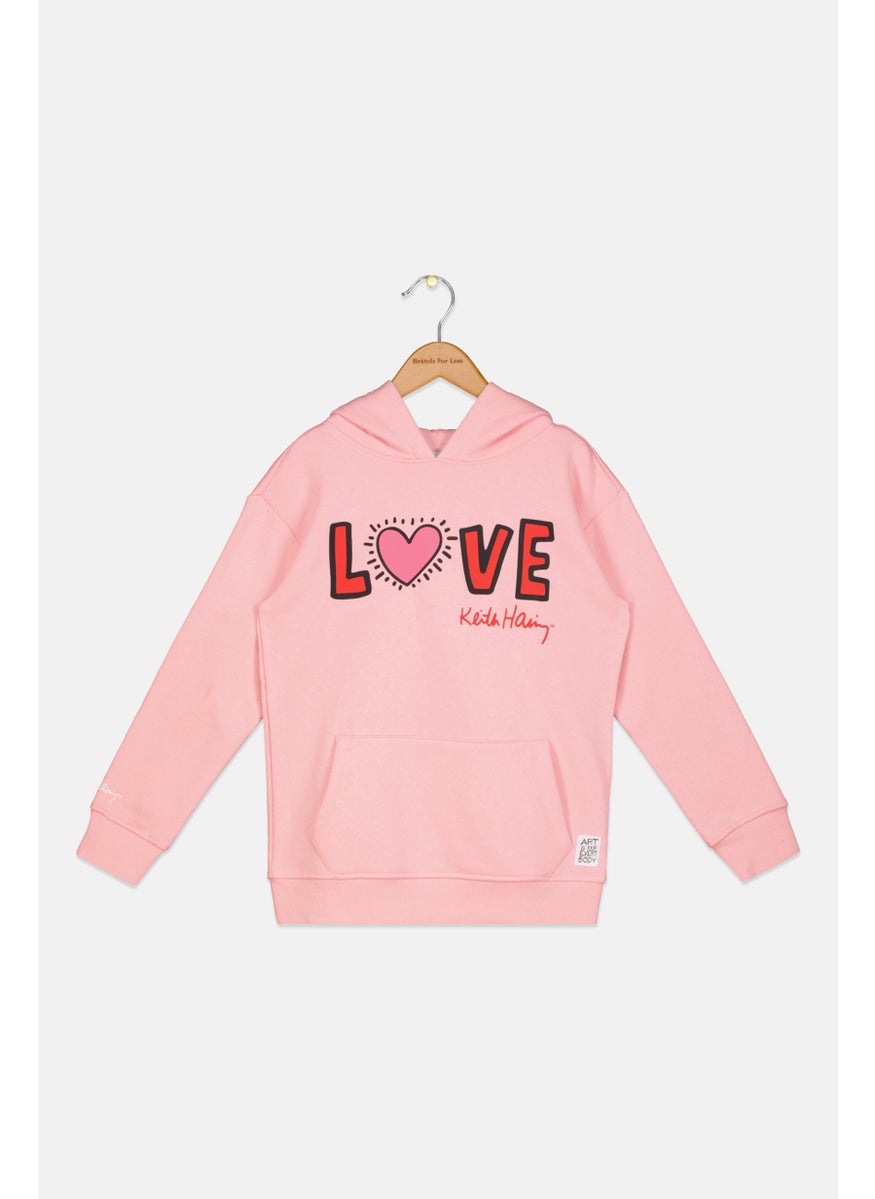 Keith Haring Kids Girl Graphic Printed Hooded Sweatshirt, Pink Combo  - Image 1