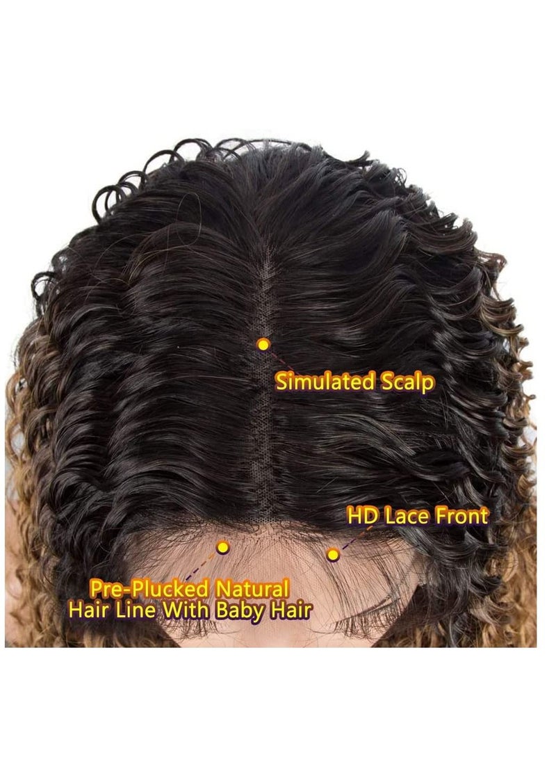 Estelle Long Curly Lace Front Wigs with 13"x2.5" Simulated Scalp Wig Heat Resistant Synthetic Wigs For Women 130% Density (Curly, Ombre Honey Color)  - Image 5