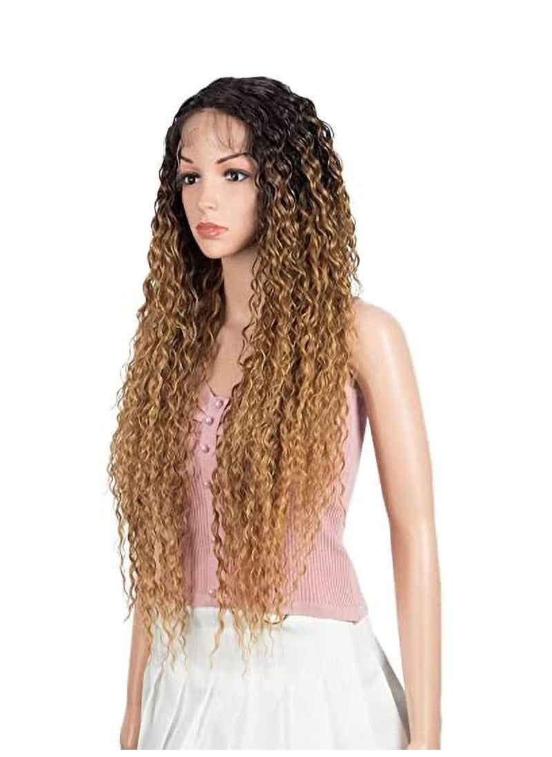 Estelle Long Curly Lace Front Wigs with 13"x2.5" Simulated Scalp Wig Heat Resistant Synthetic Wigs For Women 130% Density (Curly, Ombre Honey Color)  - Image 3