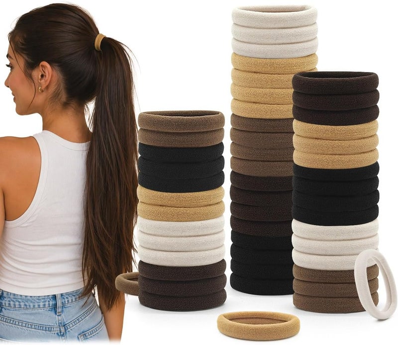 Dreamlover Seamless Hair Ties for Thick Hair, Stretchy, Durable Ponytail Holders, Ideal Gift for All Ages, Perfect for Gym or Home Use, Neutral Color, 50 Pieces - Image 1
