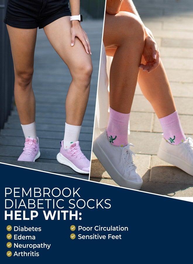 Pembrook Ankle Diabetic Socks for Women & Men - 6 Pairs | Breathable Bamboo Viscose | Non Binding Wide Top, Loose Fit | SM-Flwrs-6P - Image 4