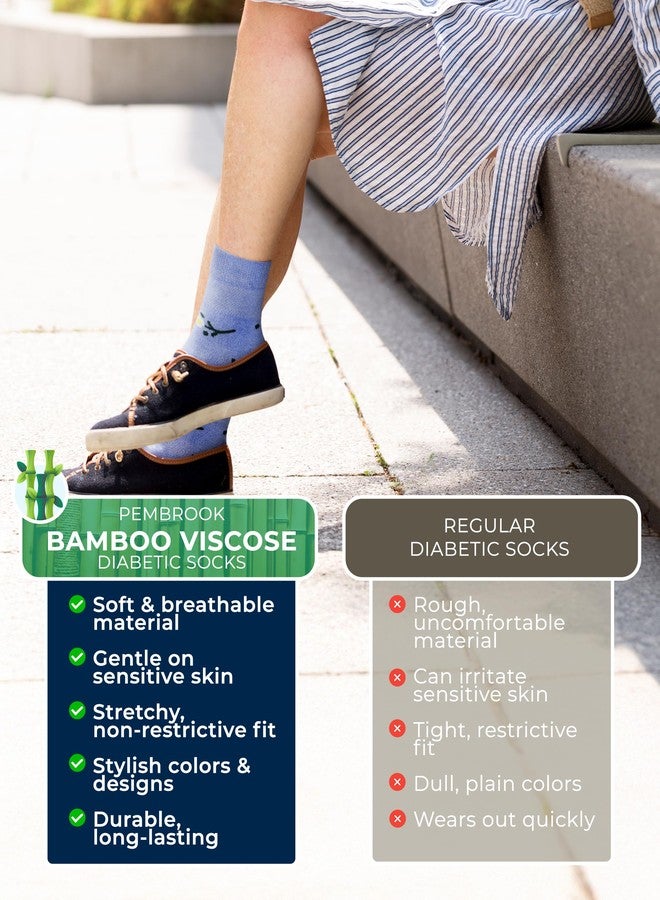 Pembrook Ankle Diabetic Socks for Women & Men - 6 Pairs | Breathable Bamboo Viscose | Non Binding Wide Top, Loose Fit | SM-Flwrs-6P - Image 3