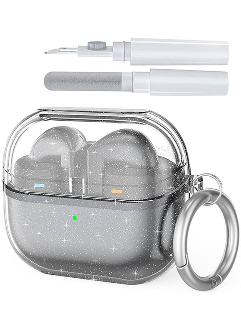 for Samsung Galaxy Buds 3 Pro / Buds 3 Case, Soft Cover with Carabiner Cleaning Kit, Glitter Clear - Image 1