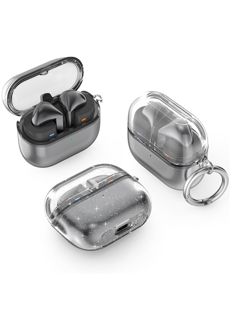 for Samsung Galaxy Buds 3 Pro / Buds 3 Case, Soft Cover with Carabiner Cleaning Kit, Glitter Clear - Image 3
