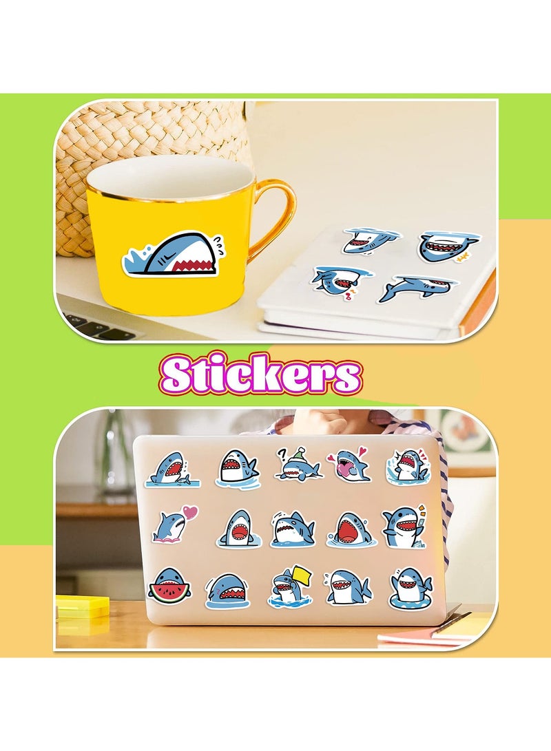 50pcs Shark Stickers Cute Cartoon Animal Stickers Vinyl Waterproof Stickers for Water Bottle Laptop Luggage Helmet Skateboard Snowboard Guitar Scrapbook Phone Gifts for Teens Girls Kids Adult - Image 4