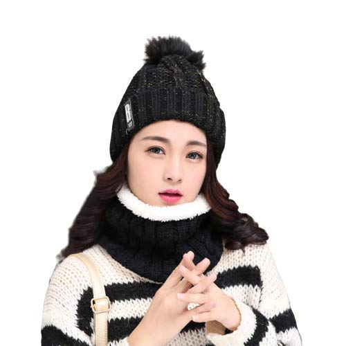 Krystle Winter Soft Warm Snow Proof Pom Pom Cap (Inside Fur) Woolen Beanie Cap with Scarf for Women's & Girl's (Black,Freesize)-(Pack of 02) - Image 2