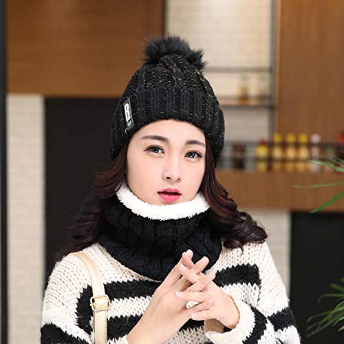 Krystle Winter Soft Warm Snow Proof Pom Pom Cap (Inside Fur) Woolen Beanie Cap with Scarf for Women's & Girl's (Black,Freesize)-(Pack of 02) - Image 3