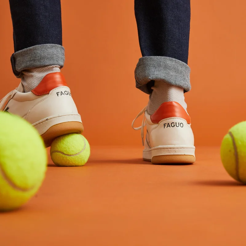 Faguo Alder Ecru & Orange Sneakers in Recycled Tennis Balls