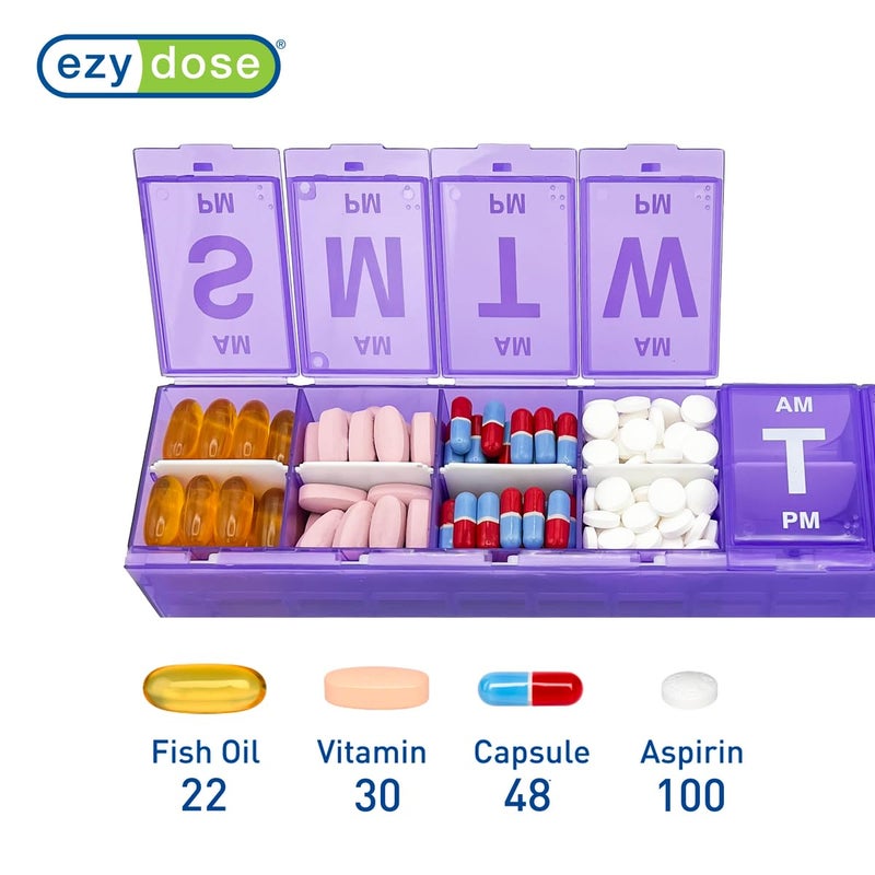 EZY DOSE Weekly (7-Day) AM/PM Pill Planner, Medicine Case, Vitamin Organizer Box, 3X-Large Locking Compartments to Secure Prescription Medication, Prevent Accidental Spilling, Color May Vary, BPA Free - Image 3
