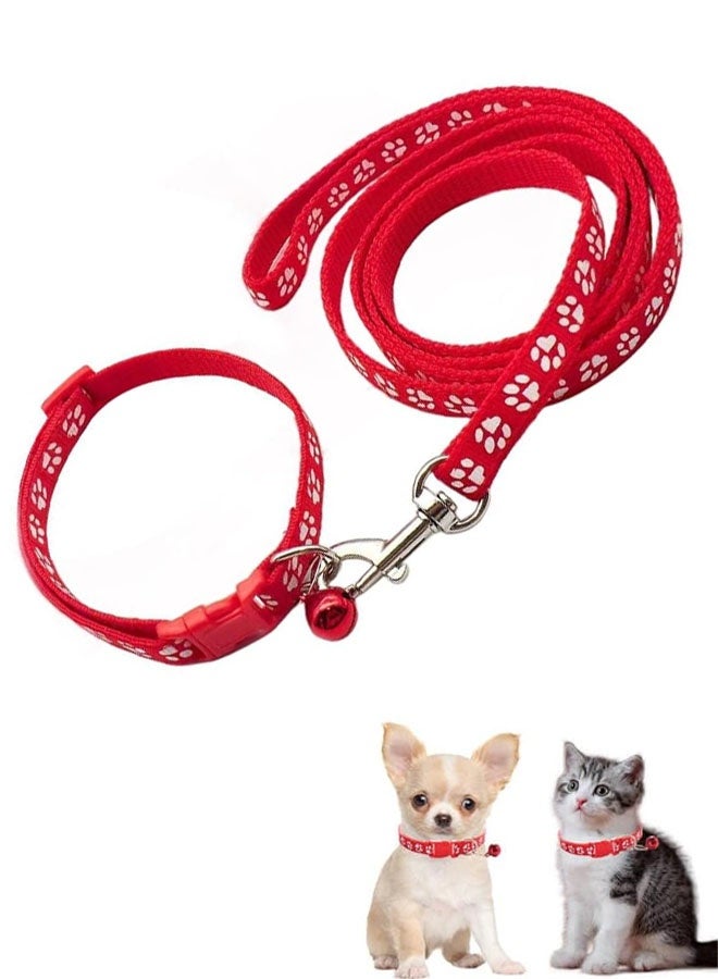 طقم طوق ومقود أحمر صغير للجراء الإناث، طوق ومقود من النايلون بنقشة مخالب القطط مع مشبك قابل للتعديل مناسب للجراء الإناث الصغيرة من نوع يوركشاير تيرير وشيواوا. - Image 1