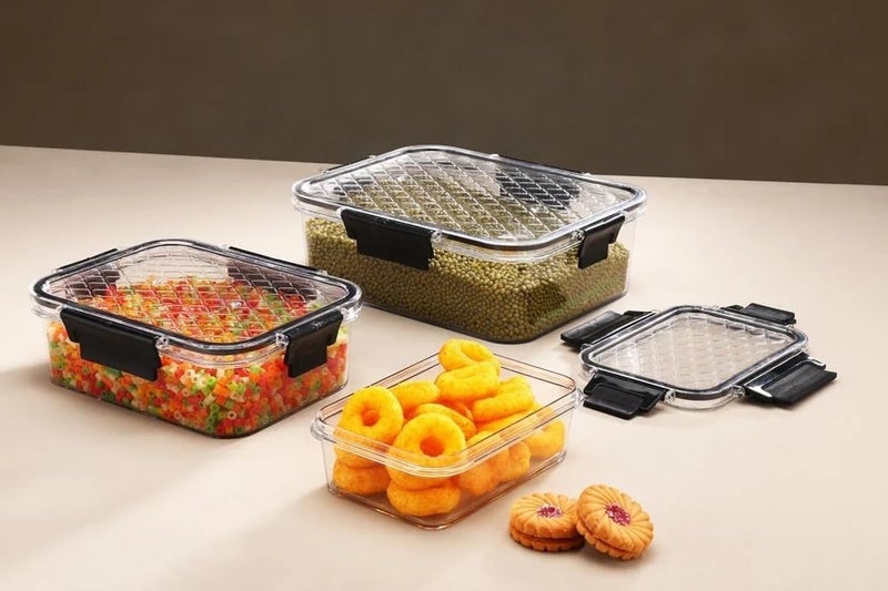Qshare Food Storage Container Set of 3, Multipurpose Unbreakable Plastic Freezer Safe Storage Organizer, BPA Free Transparent Stackable Airtight Leak Proof Kitchen Organization with Locking Lid - Image 4