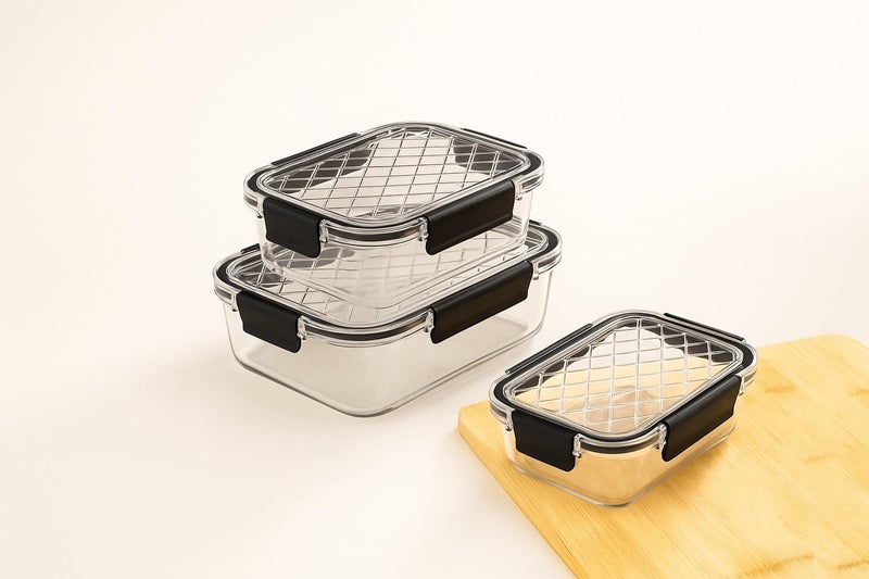 Qshare Food Storage Container Set of 3, Multipurpose Unbreakable Plastic Freezer Safe Storage Organizer, BPA Free Transparent Stackable Airtight Leak Proof Kitchen Organization with Locking Lid - Image 2