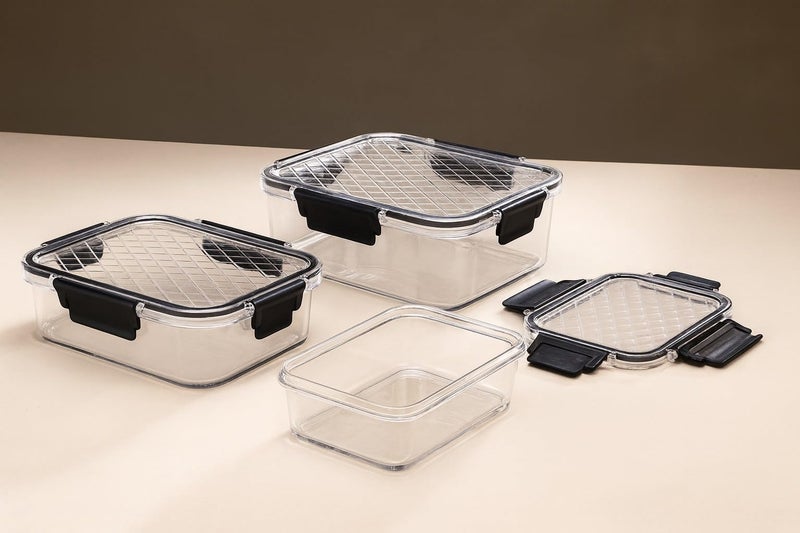 Qshare Food Storage Container Set of 3, Multipurpose Unbreakable Plastic Freezer Safe Storage Organizer, BPA Free Transparent Stackable Airtight Leak Proof Kitchen Organization with Locking Lid - Image 3