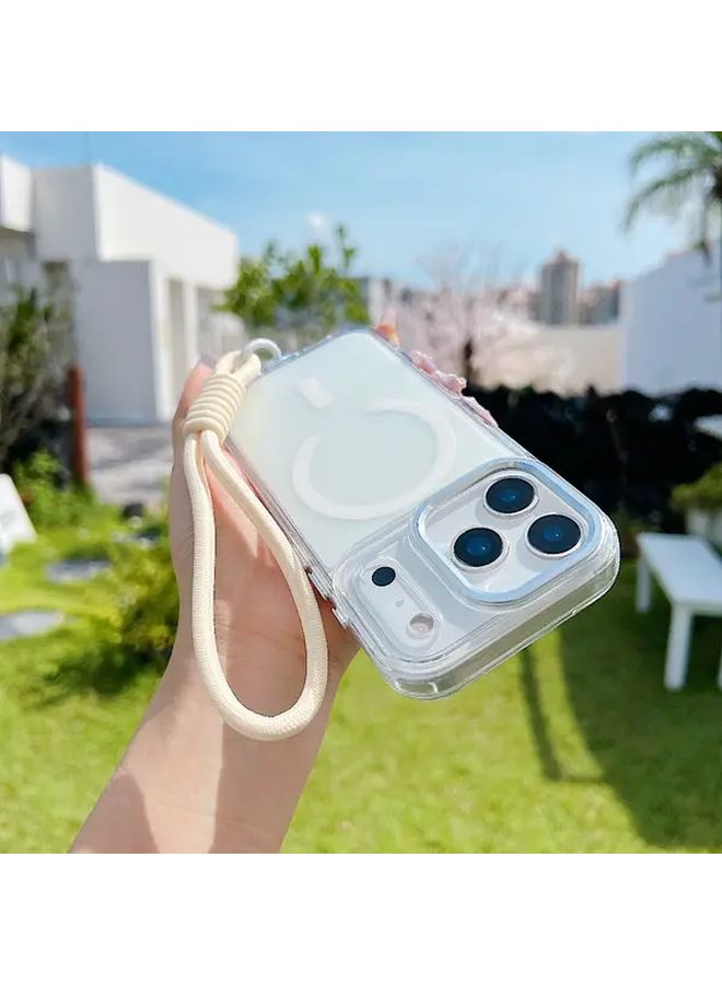 متوافقة مع هاتف iPhone 13 Pro، حافظة شحن لاسلكي مغناطيسية وردية مع حبل حلقي وحماية من السقوط - Image 1