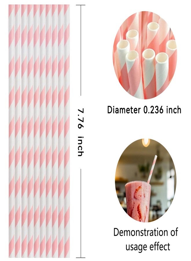 YAOSHENG قشور ورقية وردية من YAOSHENG للشرب، عبوة 100 قشة ورقية مخططة باللون الوردي لمستلزمات الحفلات، عيد الميلاد، الزفاف، العصائر، المخفوقات، الكوكتيلات - Image 2
