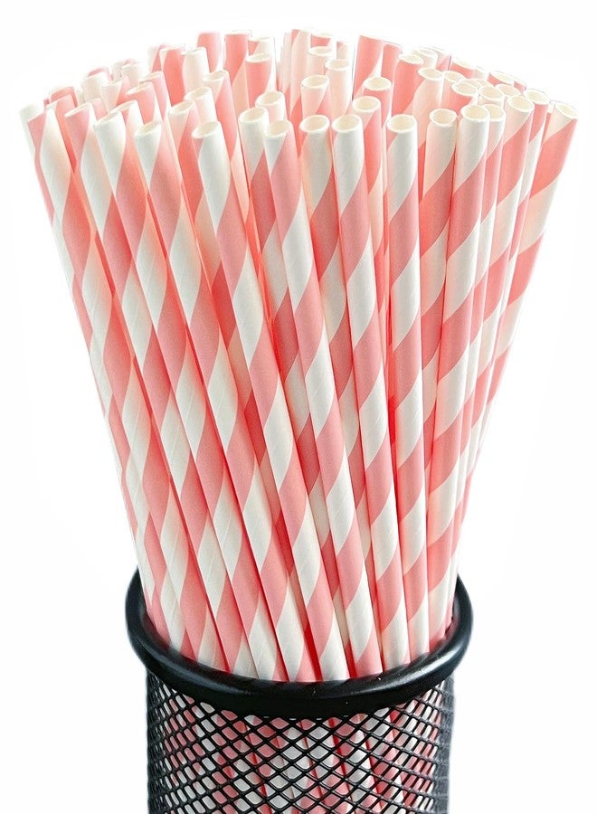 YAOSHENG قشور ورقية وردية من YAOSHENG للشرب، عبوة 100 قشة ورقية مخططة باللون الوردي لمستلزمات الحفلات، عيد الميلاد، الزفاف، العصائر، المخفوقات، الكوكتيلات - Image 1
