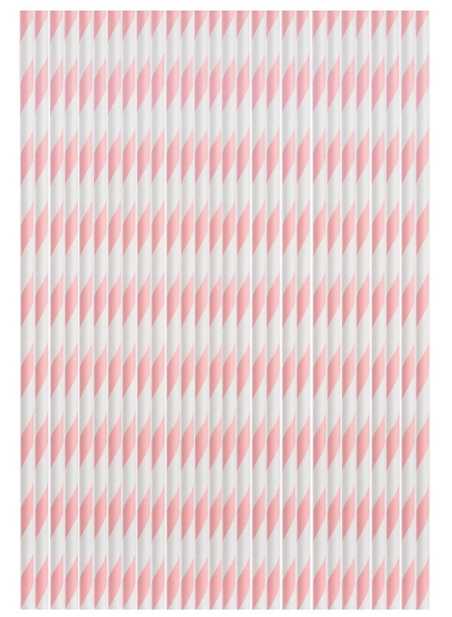 YAOSHENG قشور ورقية وردية من YAOSHENG للشرب، عبوة 100 قشة ورقية مخططة باللون الوردي لمستلزمات الحفلات، عيد الميلاد، الزفاف، العصائر، المخفوقات، الكوكتيلات - Image 3