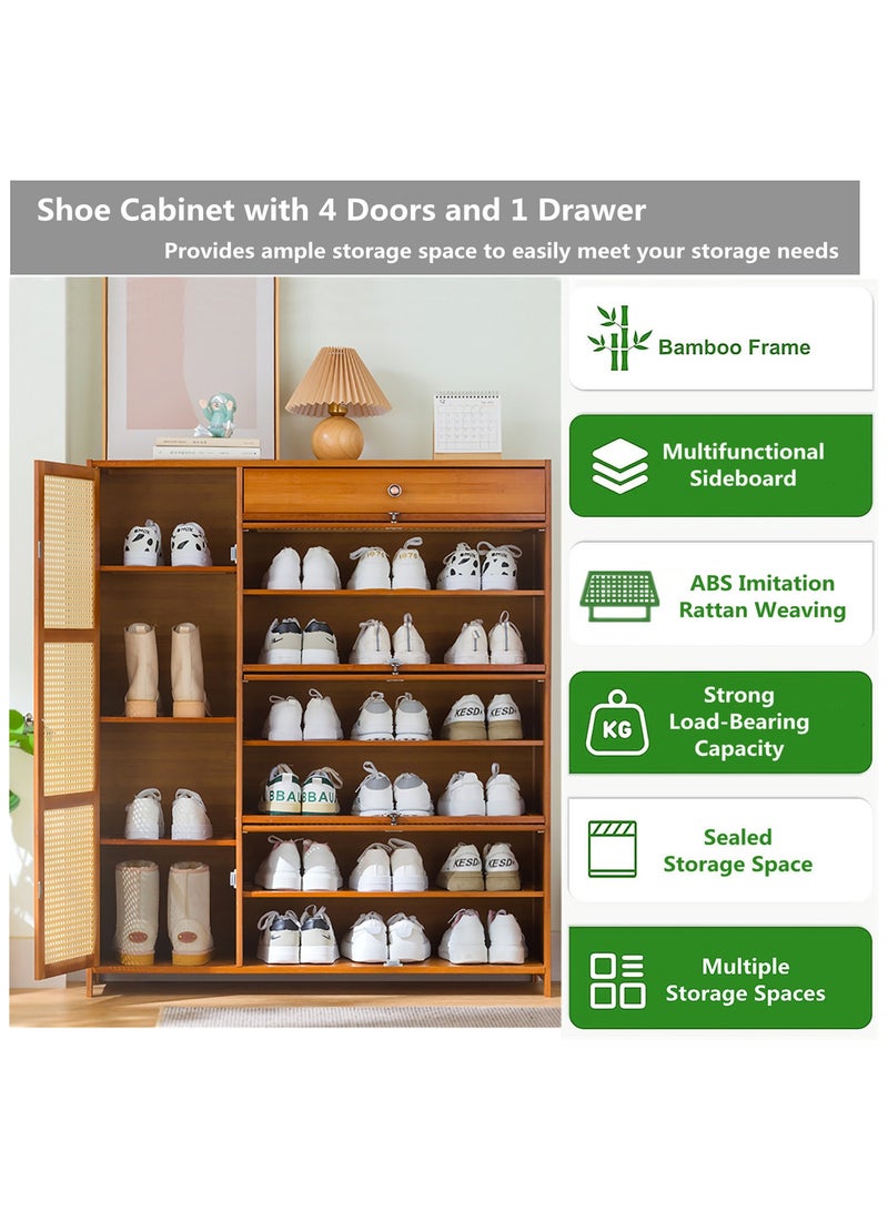 هيكسدريم خزانة أحذية، رف تخزين الأحذية، خزانة أحذية بأربعة أبواب ودرج واحد، مناسبة للأبواب والممرات وغرف المعيشة وغرف الملابس - Image 2