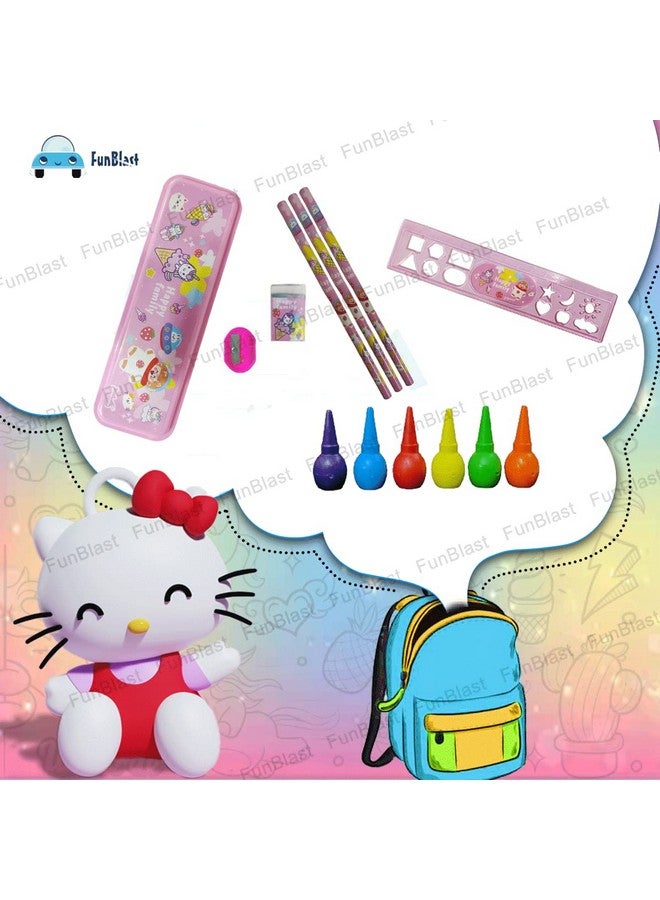 فنبلاست مجموعة أدوات مكتبية من فن بلاست للأطفال - صندوق أدوات مكتبية عائلي سعيد مع قلم رصاص وممحاة ومبراة وصندوق أقلام كرتونية - مجموعة أدوات مكتبية للأولاد والبنات، هدية عيد ميلاد للأطفال (متعددة الألوان) - Image 2