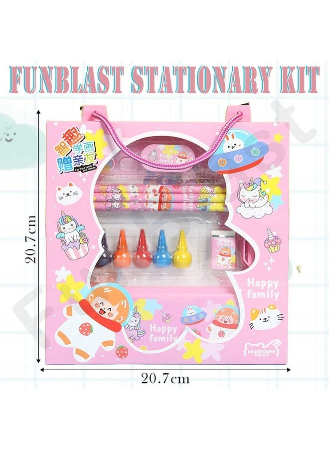 فنبلاست مجموعة أدوات مكتبية من فن بلاست للأطفال - صندوق أدوات مكتبية عائلي سعيد مع قلم رصاص وممحاة ومبراة وصندوق أقلام كرتونية - مجموعة أدوات مكتبية للأولاد والبنات، هدية عيد ميلاد للأطفال (متعددة الألوان) - Image 4