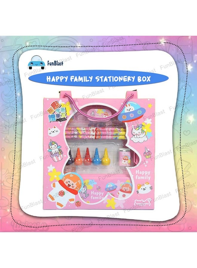 فنبلاست مجموعة أدوات مكتبية من فن بلاست للأطفال - صندوق أدوات مكتبية عائلي سعيد مع قلم رصاص وممحاة ومبراة وصندوق أقلام كرتونية - مجموعة أدوات مكتبية للأولاد والبنات، هدية عيد ميلاد للأطفال (متعددة الألوان) - Image 5