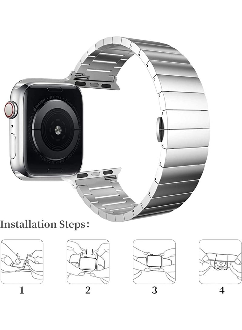 Watch Band Strap 38mm 40mm 41mm Compatible with Apple Watch Stainless Steel Metal Bands, Replacement Wristband, for iWatch Series 9/8/7/6/5/4/3/2/1/SE/iWatch Ultra2 Ultra  (Silver)  - Image 3