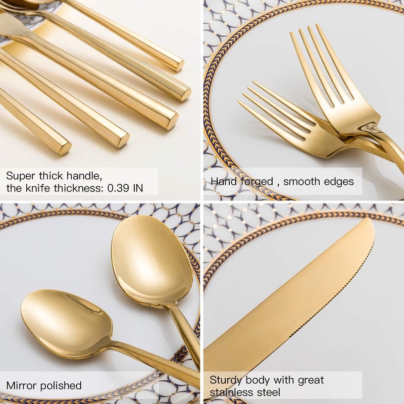 Kelenfer Gold Silverware Set Flatware Set Stainless Steel Cutlery Set Hexagon Handle Home Kitchen Daily Use 30 Pieces Service for 6 - Image 3