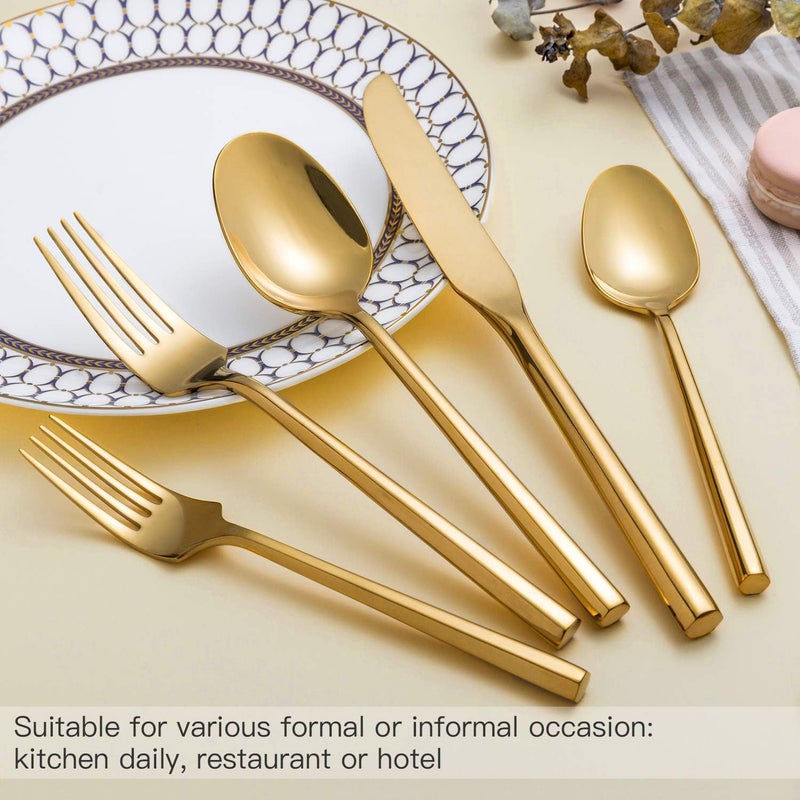 Kelenfer Gold Silverware Set Flatware Set Stainless Steel Cutlery Set Hexagon Handle Home Kitchen Daily Use 30 Pieces Service for 6 - Image 4