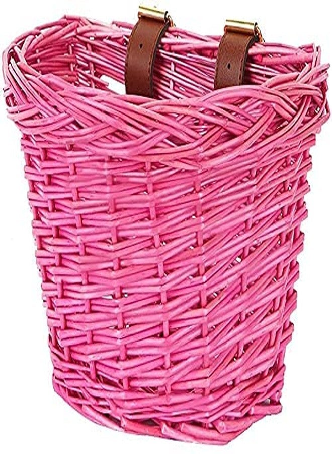 EIRONA Kids Bicycle Wicker Basket for 12 14 16 18 20 Inch Girls Bike, Scooter, Tricycle, Kids Bike Accessories, Rattan Bicycle Storage, Pink - Image 1