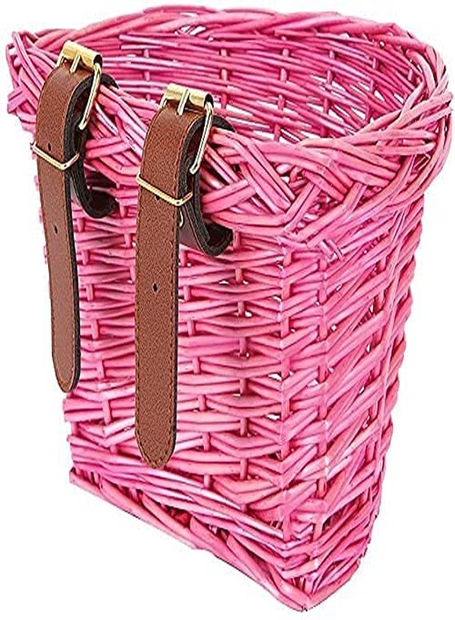 EIRONA Kids Bicycle Wicker Basket for 12 14 16 18 20 Inch Girls Bike, Scooter, Tricycle, Kids Bike Accessories, Rattan Bicycle Storage, Pink - Image 2