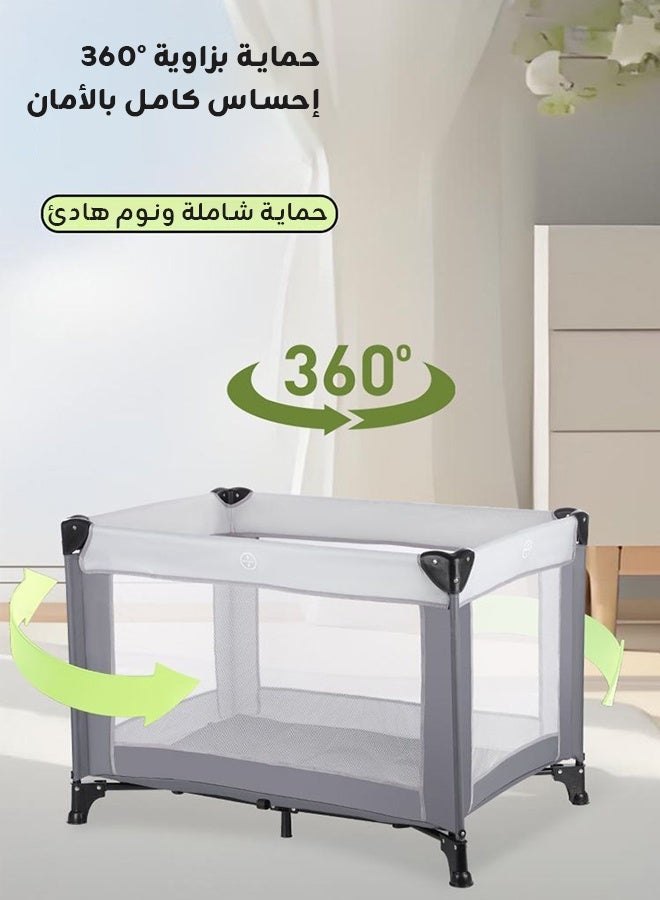 ريوليو سرير أطفال 2 في 1، ساحة لعب محمولة، سرير سفر قابل للطي، مركز حضانة للرضع مزوّد بمرتبة مريحة وحقيبة حمل - Image 4