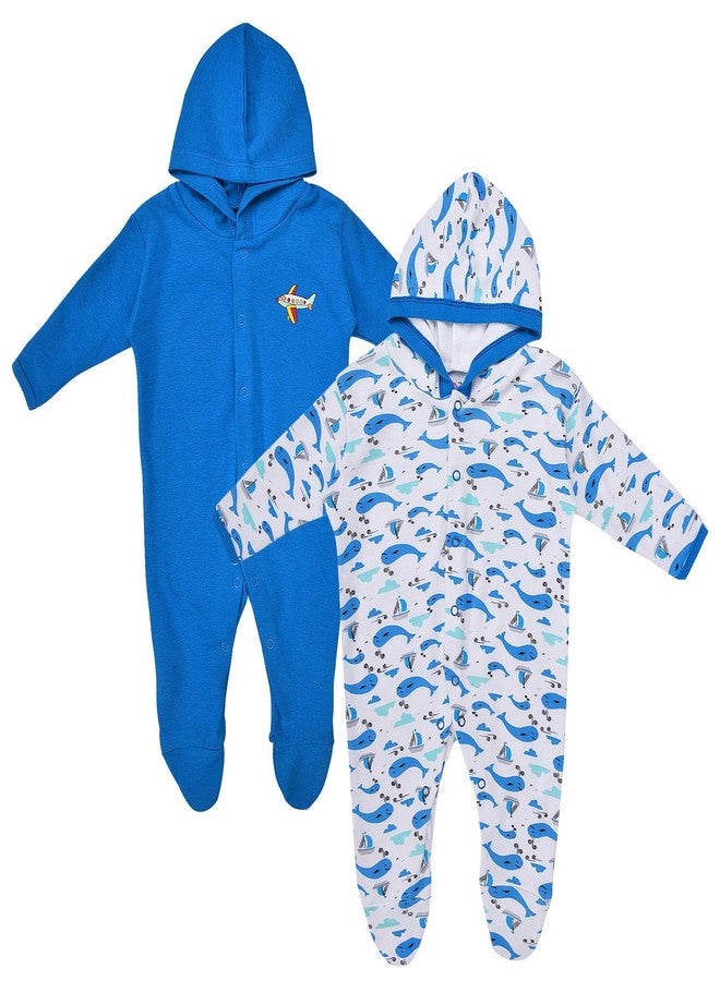 MAGIC TOWN Babyneeds New Born Baby Multi-Color Long Sleeve Cotton Sleep Suit Romper for Boys and Girls Set of 2 - Image 1