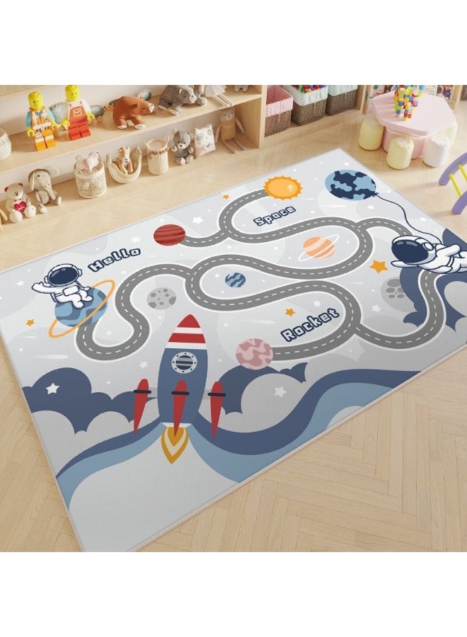 Soofam سجاد لعب للأطفال لسيارات الألعاب، سجادة غرفة اللعب بمدار الفضاء، سجادة تعليمية لمشهد رحلة الفضاء، سجادة لعب للأطفال في غرفة النوم، غرفة الأطفال - Image 1