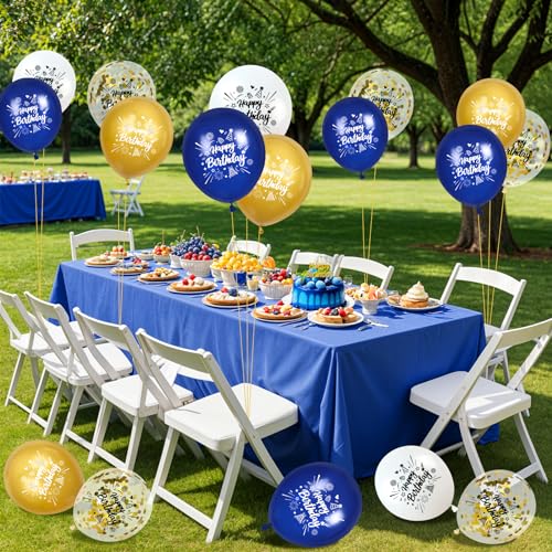 Yoirrat Blue Gold Confetti Birthday Balloons 24Pcs Navy Blue White Gold Happy Birthday Latex Balloons Blue Gold Birthday Party Decorations for Men Women Birthday Baby Shower Party Supplies 12 Inch - Image 5