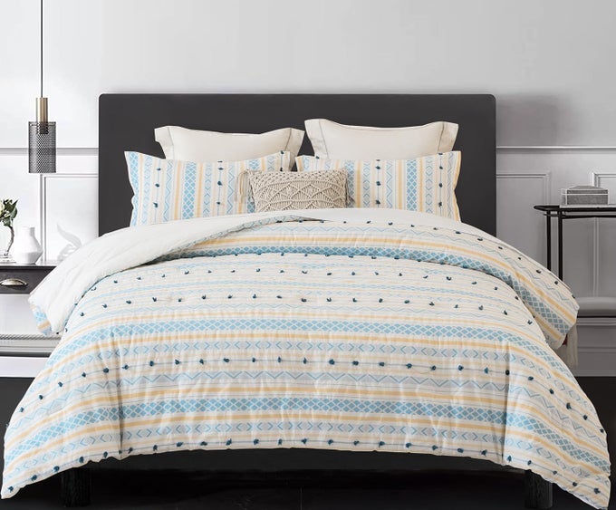 WASHED DOUBLE LAYER MUSLIN 100 COTTON COMFORTER SET KING SIZE YELLOW BLUE BOHO FLUFFY THICK CHECKED BEDDING SET SOFT BREATHABLE 1 COMFORTER 2 PILLOW SHAMS