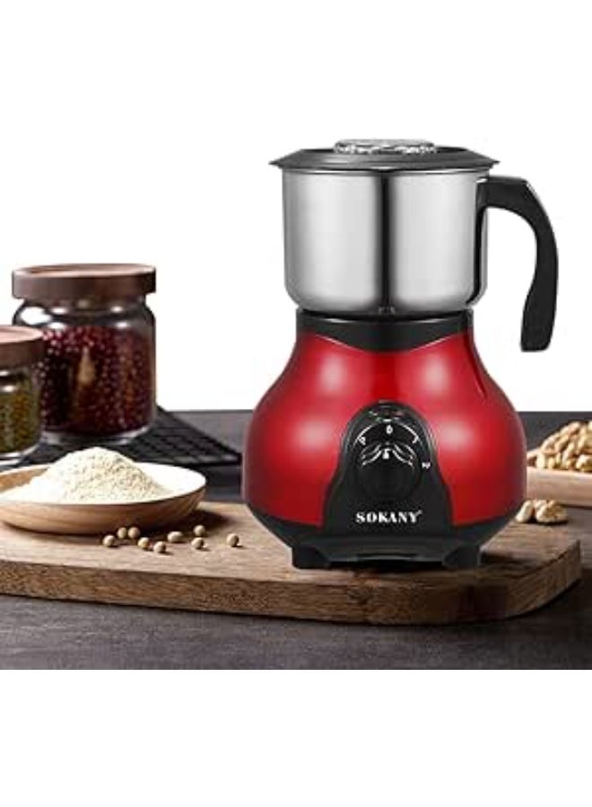 Sokany SK-165 500W Powerful Motor Coffee Grinder, 500ml Stainless Steel Transparent Bowl Lid, 2 Speeds for Grinding Coffee and Dry Spices, Overheat Protection with Power Off, (Red) - Image 1