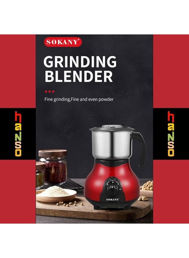 Sokany SK-165 500W Powerful Motor Coffee Grinder, 500ml Stainless Steel Transparent Bowl Lid, 2 Speeds for Grinding Coffee and Dry Spices, Overheat Protection with Power Off, (Red) - Image 3