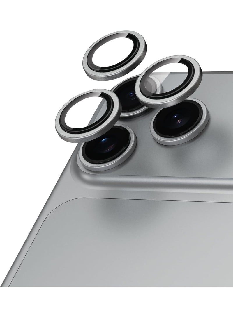 إلترازون Camera Lens Protector for iPhone 17 Pro 6.3 & 17 Pro Max 6.9 – 9H Tempered Glass with Aluminum Alloy Ring, Individual Lens Cover, Easy Installation Tool, Silver Durable Shield - Image 1