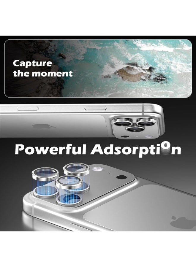 إلترازون Camera Lens Protector for iPhone 17 Pro 6.3 & 17 Pro Max 6.9 – 9H Tempered Glass with Aluminum Alloy Ring, Individual Lens Cover, Easy Installation Tool, Silver Durable Shield - Image 4