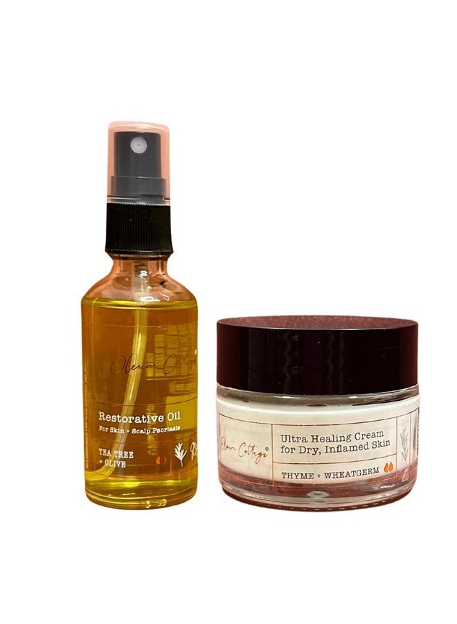 Oleum Cottage Skincare Bundle For Small Patches On The Body For Eczema, Psoriasis And Dermatitis | Contains Restorative Oil And Ultra Healing Cream | Reduces Itchiness And Soothes Flare Ups - Image 1