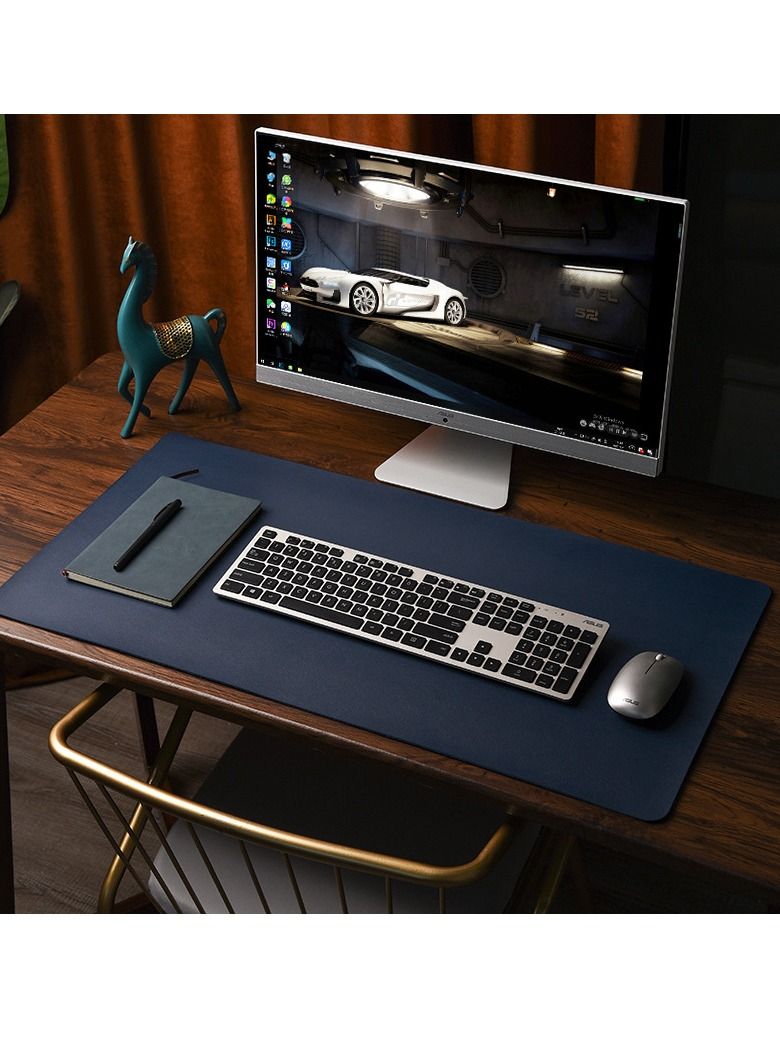 GELESE oversized leather mouse pad keyboard pad desk pad computer pad desk pad waterproof dark blue - Image 1