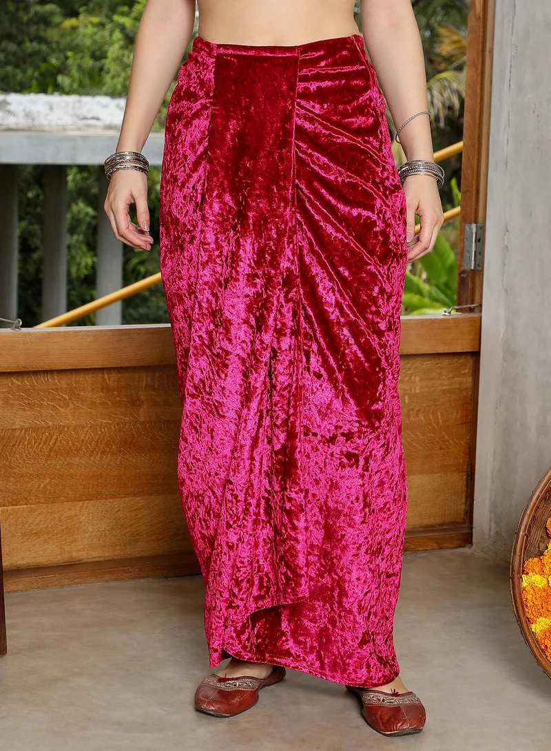 QISSA Women's Velvet-Gleam Co-Ord Set For Ethnic Wear | V-Neck, Sleeveless | Solid Embroidered Woven Fabric | 2 Piece Co-Ords Designed For Evening & Party Wear | Raspberry Pink