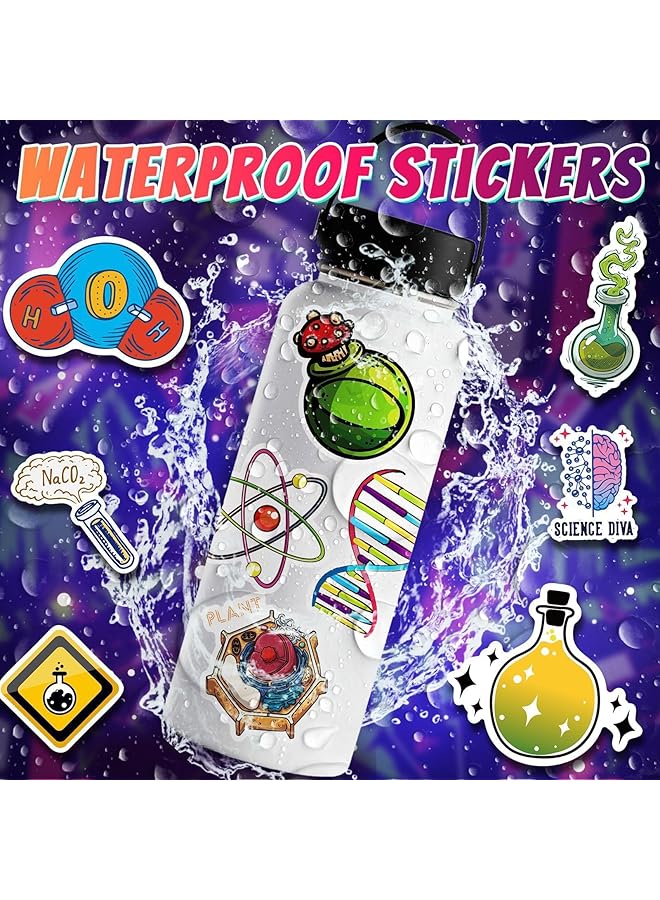 KASTWAVE Science Stickers Pack 50 Pcs Physics Chemistry Biology Experiment Stickers For Laboratory Laptop Water Bottle Science Party Favors And Decor Waterproof Vinyl Laboratory Week Gifts - Image 2